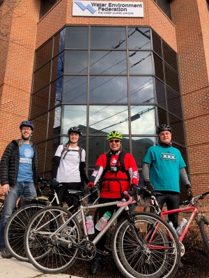 WEF staff members Brad Lovett, Jessica Rozek, Megan Livak, and Steve Harrison get ready to hit the bike trail